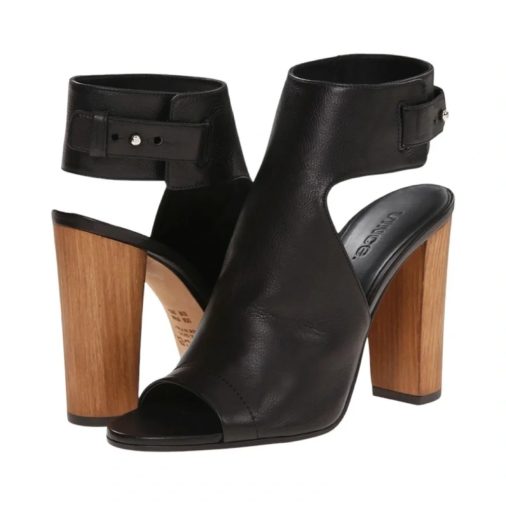 Vince “Addie” Black Leather Open Toe Booties Size 9
